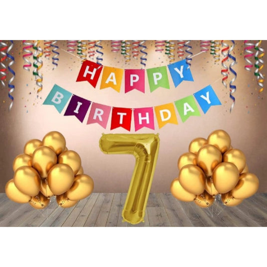 Clasymist 7Th Happy Birthday Decoration Combo With Multi Color Banner (Multicolor)