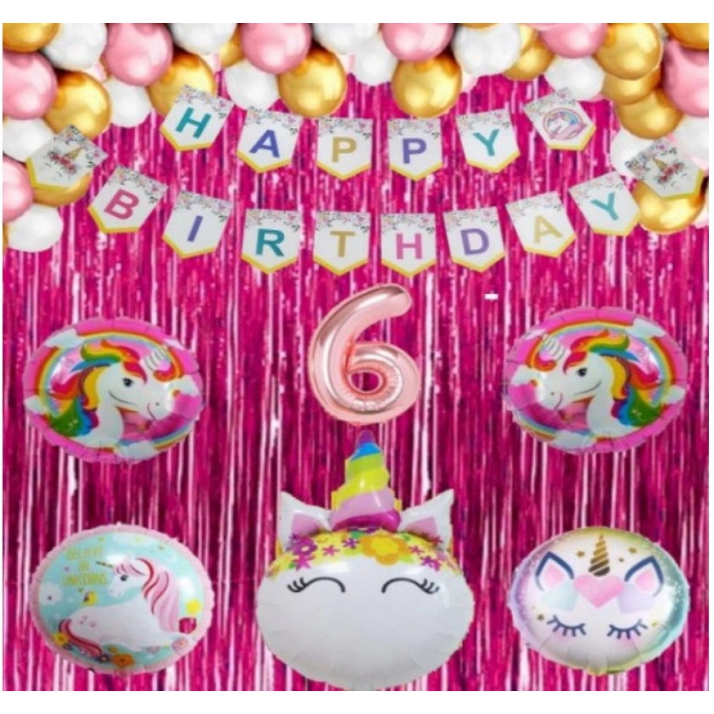 Clasymist 6Th Happy Birthday Decoration Combo With Unicorn Foil Balloon (Pink)