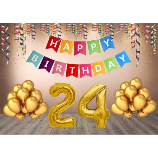 Clasymist 24Th Happy Birthday Decoration Combo With Multi Color Banner (Golden)