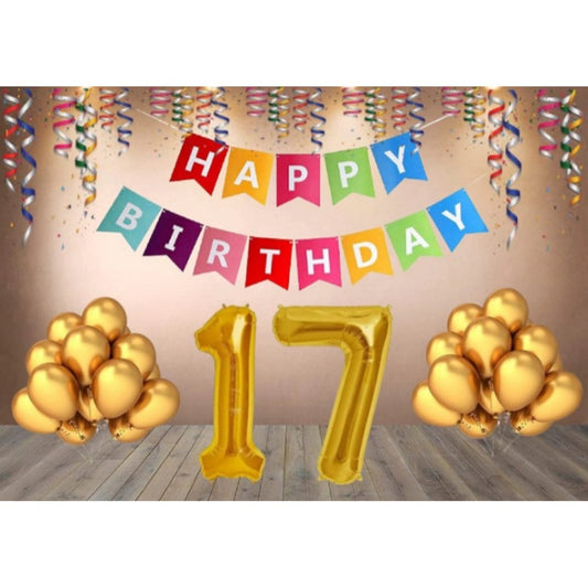 Clasymist 17Th Happy Birthday Decoration Combo With Multi Color Banner (Multicolor)