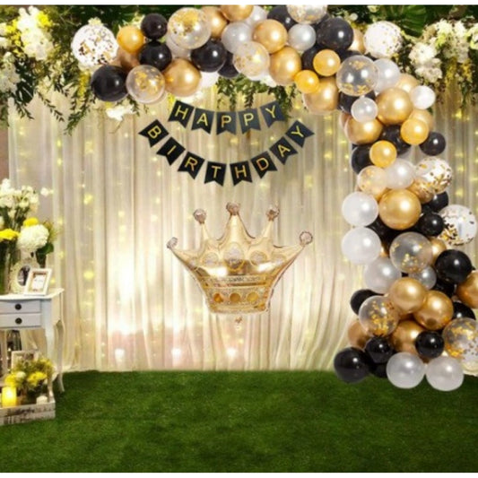 Clasymist Black Gold Birthday Party Decoration Set Of Banner And Balloons (Multicolor)