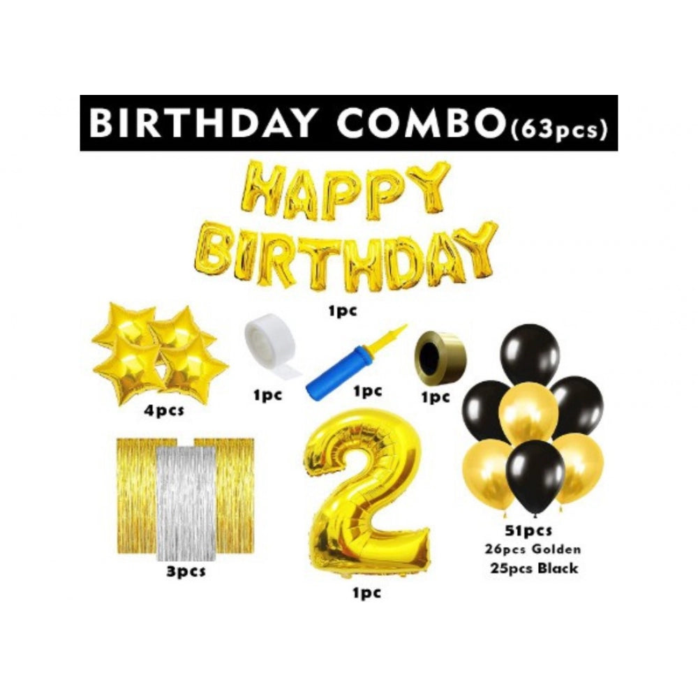 Clasymist 2Nd Birthday Golden Theme Decoration Items (Multicolor)