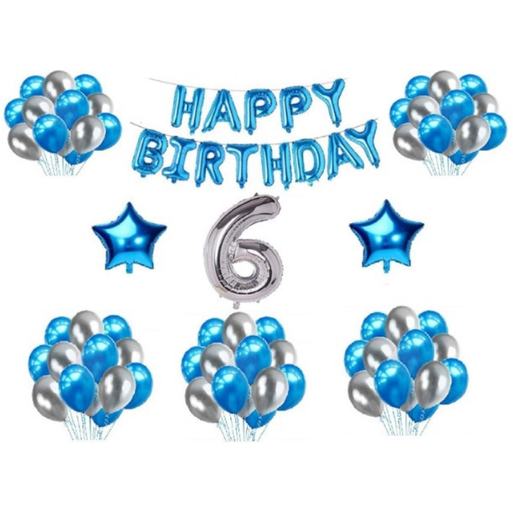 Clasymist 6Th Happy Birthday Decoration Combo With Foil And Star Balloons (Blue, Silver)