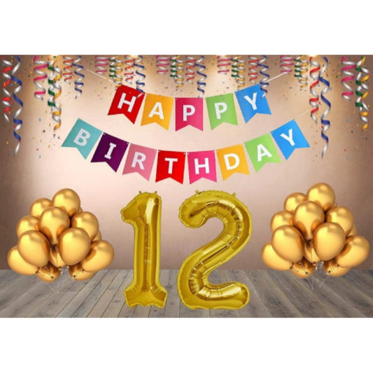 Clasymist 12Th Happy Birthday Decoration Combo With Multi Color Banner (Multicolor)