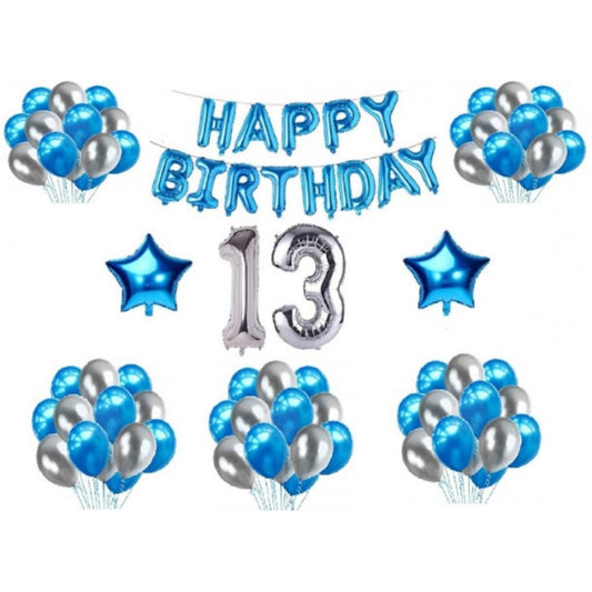 Clasymist 13Th Happy Birthday Decoration Combo With Foil And Star Balloons (Blue, Silver)