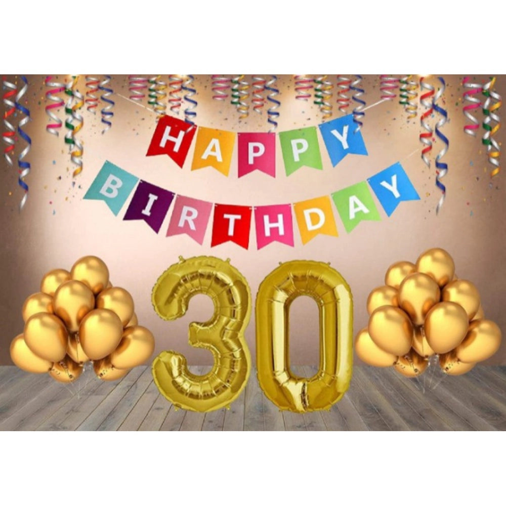 Clasymist 30Th Happy Birthday Decoration Combo With Multi Color Banner (Golden)