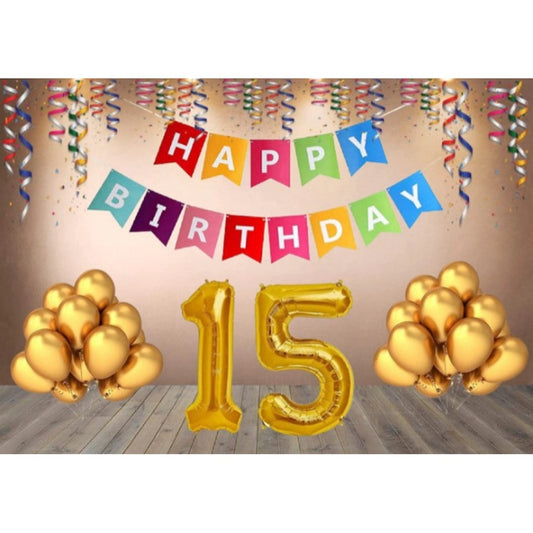 Clasymist 15Th Happy Birthday Decoration Combo With Multi Color Banner (Multicolor)