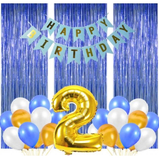 Clasymist 2Nd Birthday Decoration Combo Of No 2 Foil Balloons, Banner, Balloons And Curtain (Multicolor)