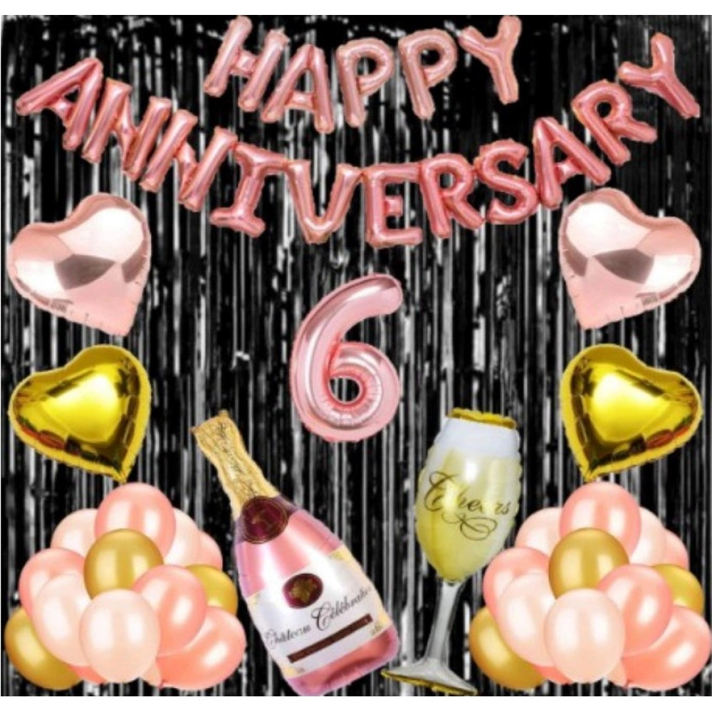 Clasymist 6Th Anniversary Rose Gold Foil Balloons With Happy Decoration Items Set (Rose Gold)