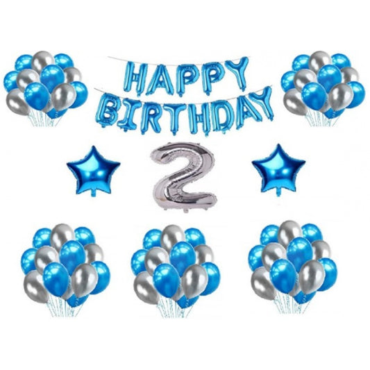 Clasymist 2Nd Happy Birthday Decoration Combo With Foil And Star Balloons (Blue, Silver)