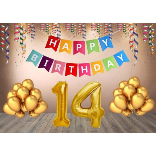 Clasymist 14Th Happy Birthday Decoration Combo With Multi Color Banner (Multicolor)