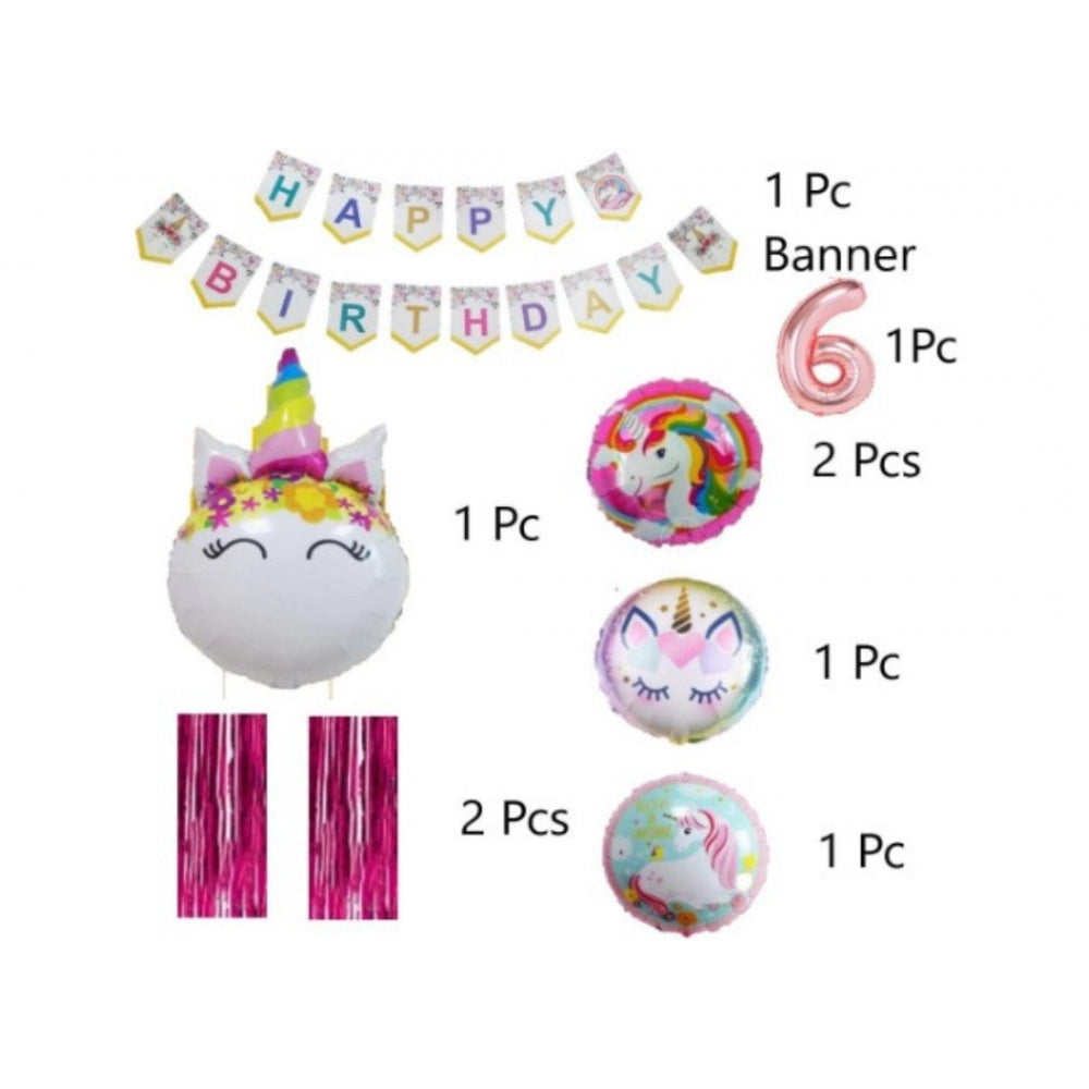 Clasymist 6Th Happy Birthday Decoration Combo With Unicorn Foil Balloon (Pink)