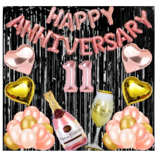 Clasymist 11Th Anniversary Rose Gold Foil Balloons With Happy Decoration Items Set (Rose Gold)