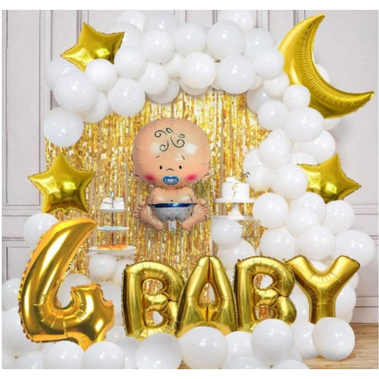 Clasymist 4Th Birthday Decoration Combo Of No 4 Balloons, Foil And Metallic Balloons (Golden)