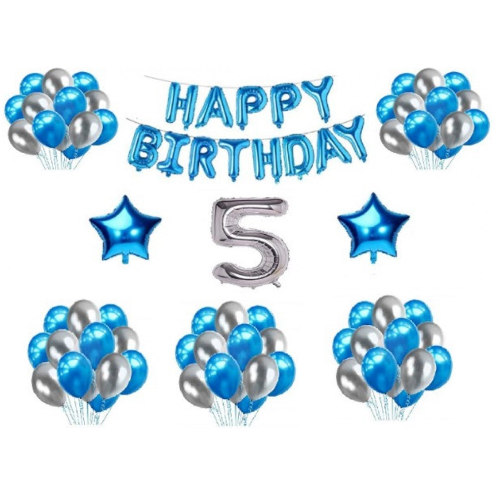 Clasymist 5Th Happy Birthday Decoration Combo With Foil And Star Balloons (Blue, Silver)