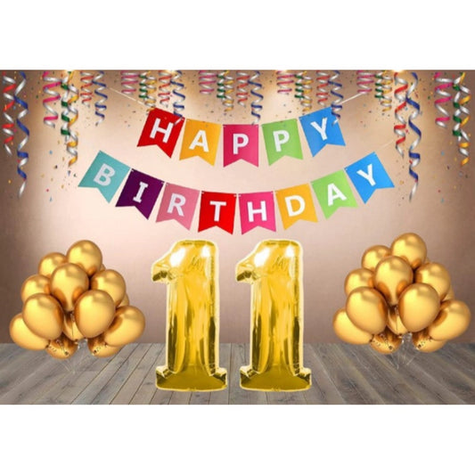 Clasymist 11Th Happy Birthday Decoration Combo With Multi Color Banner (Multicolor)