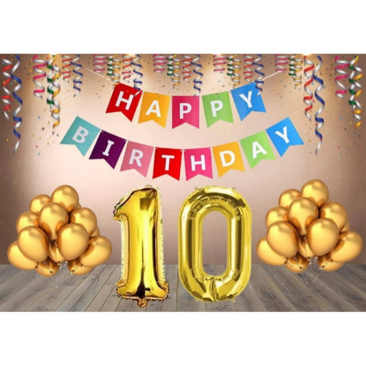 Clasymist 10Th Happy Birthday Decoration Combo With Multi Color Banner (Multicolor)