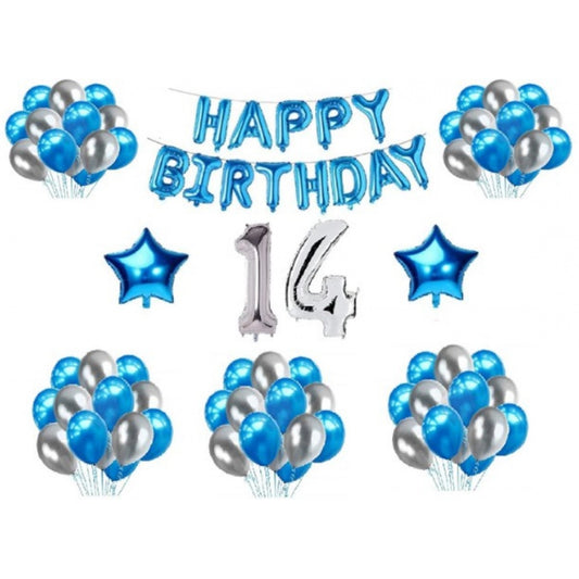 Clasymist 14Th Happy Birthday Decoration Combo With Foil And Star Balloons (Blue, Silver)