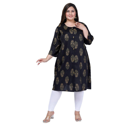 Clasymist Women's Office wear Golden Foil Capsule A-Line Kurti (Black)