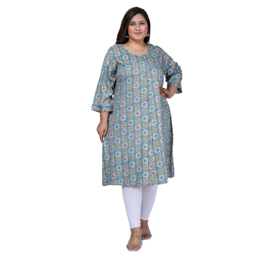 Clasymist Women's Office wear Golden Foil Capsule A-Line Kurti (Light Blue)