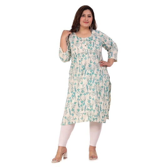 Clasymist Women's Office wear Floral Printed Capsule Straight Kurti (Light Green)