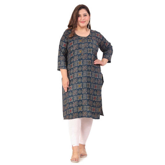 Clasymist Women's Office wear Designer Printed Capsule Straight Kurti (Dark Green)