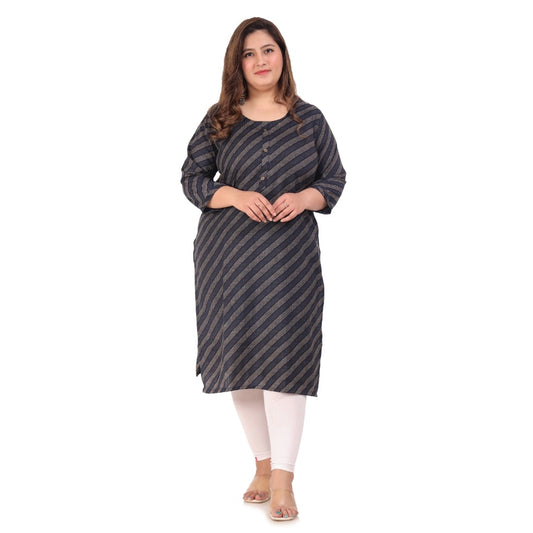 Clasymist Women's Office wear Stripe Capsule Straight Kurti (Navy Blue)