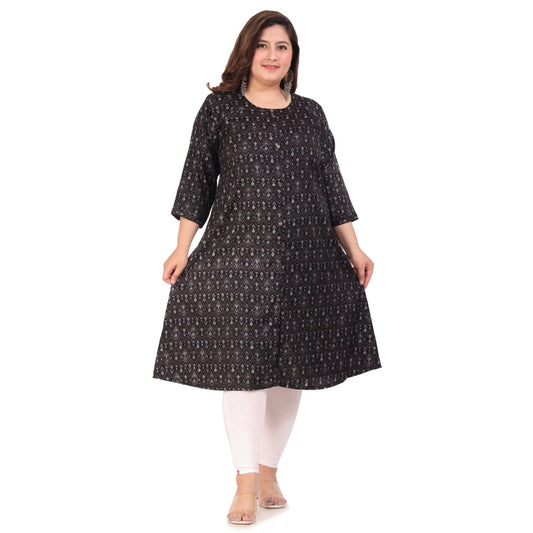 Clasymist Women's Office wear Floral Printed Capsule A-Line Kurti (Black)