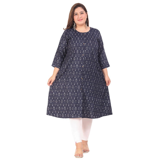 Clasymist Women's Office wear Floral Printed Capsule A-Line Kurti (Navy Blue)