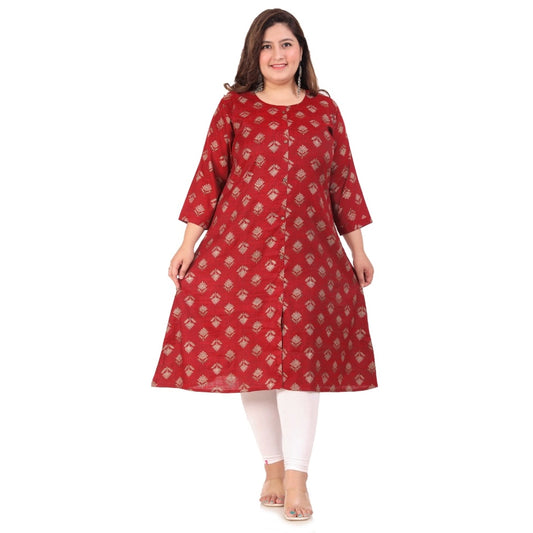 Clasymist Women's Office wear Floral Printed Capsule A-Line Kurti (Maroon)