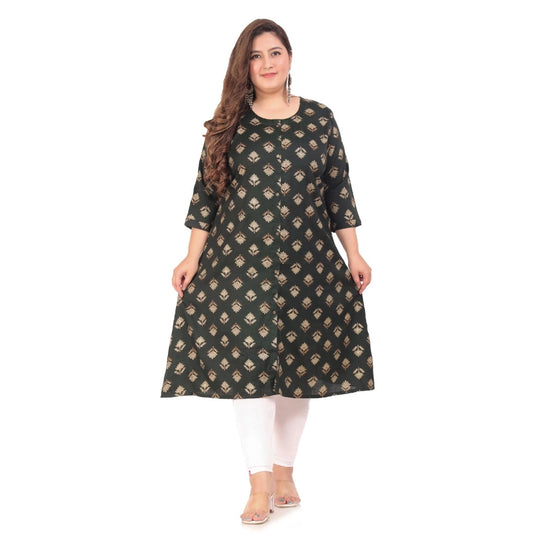 Clasymist Women's Office wear Floral Printed Capsule A-Line Kurti (Green)