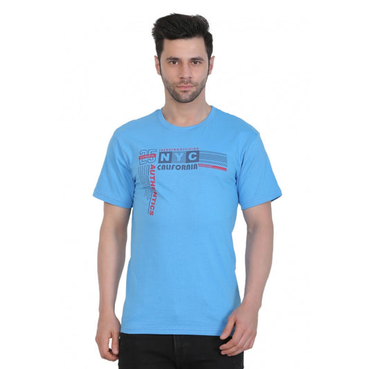 Clasymist Men's Cotton Jersey Round Neck Printed Tshirt (Turquoise Blue)