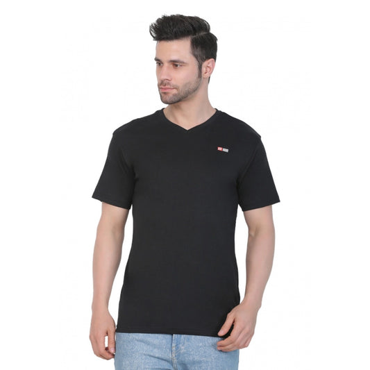 Clasymist Men's Cotton Jersey V Neck Plain Tshirt (Black)