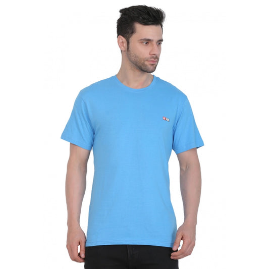 Clasymist Men's Cotton Jersey Round Neck Plain Tshirt (Turquoise Blue)