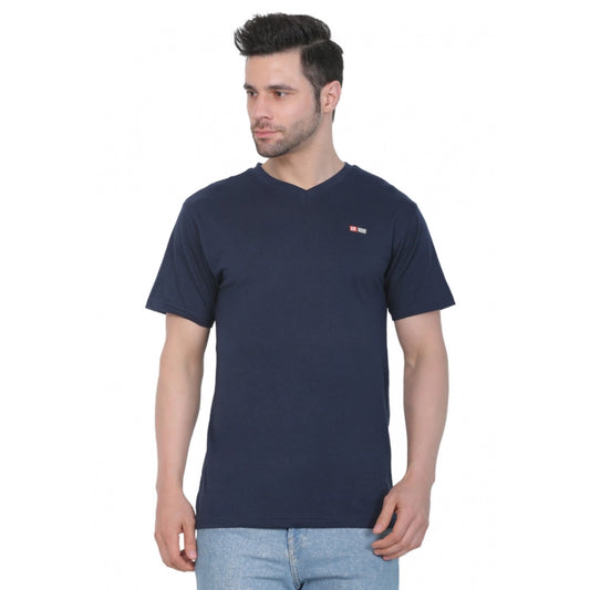 Clasymist Men's Cotton Jersey V Neck Plain Tshirt (Navy)