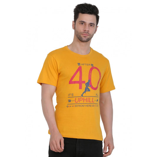 Clasymist Men's Cotton Jersey Round Neck Printed Tshirt (Mustard Yellow)