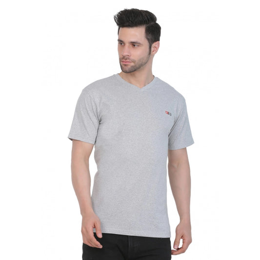 Clasymist Men's Cotton Jersey V Neck Plain Tshirt (Grey Melange)