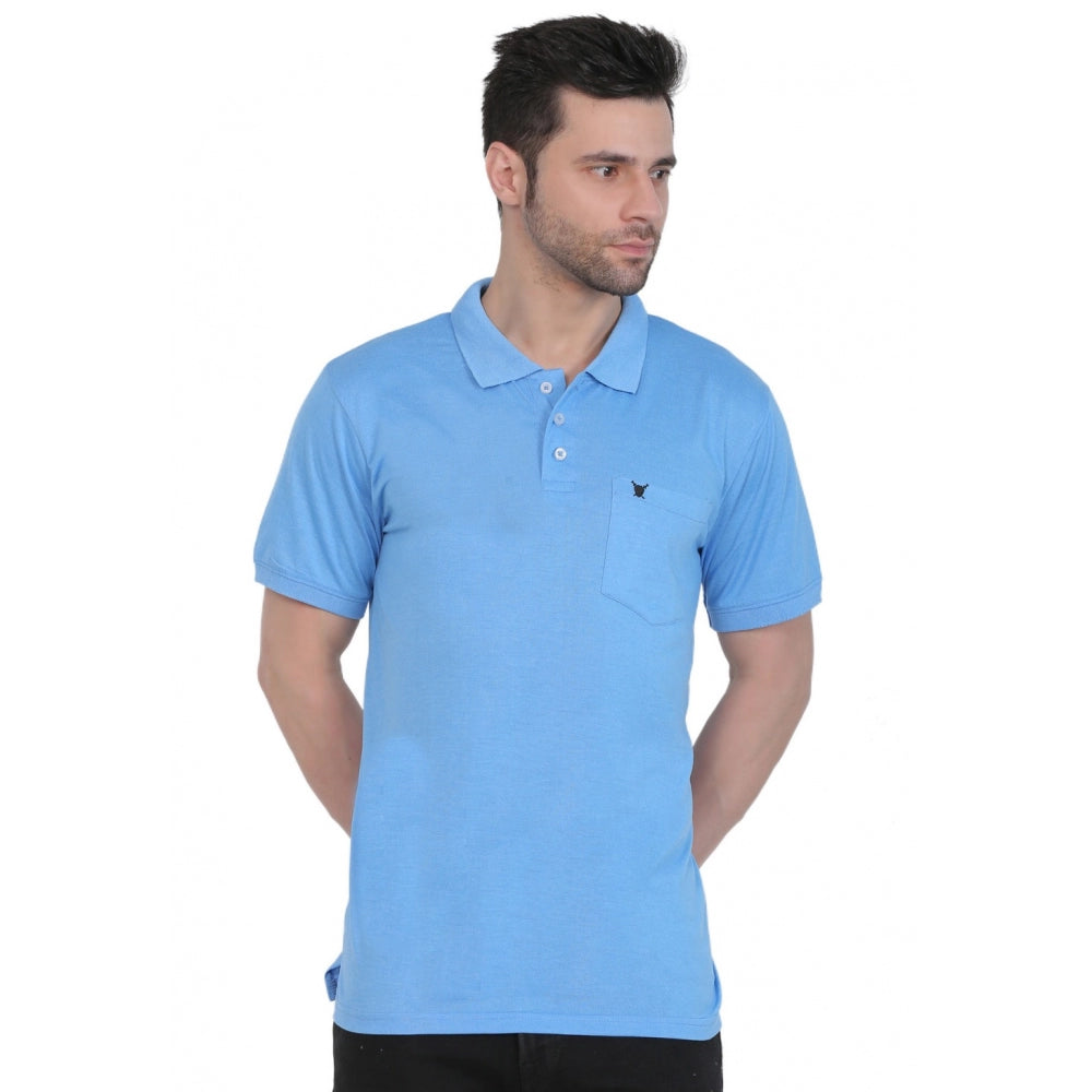 Clasymist Men's Poly Viscose Polo Plain Tshirt (Blue Melange)