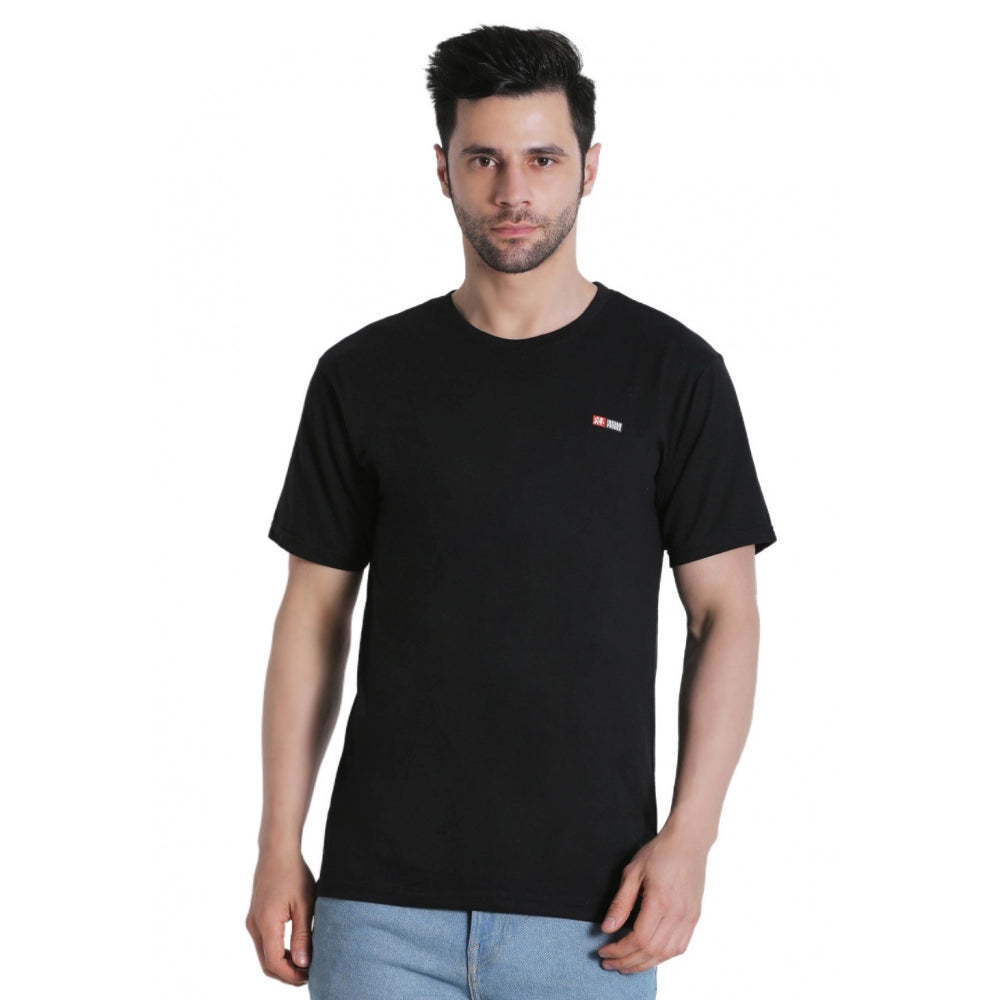 Clasymist Men's Cotton Jersey Round Neck Plain Tshirt (Black)