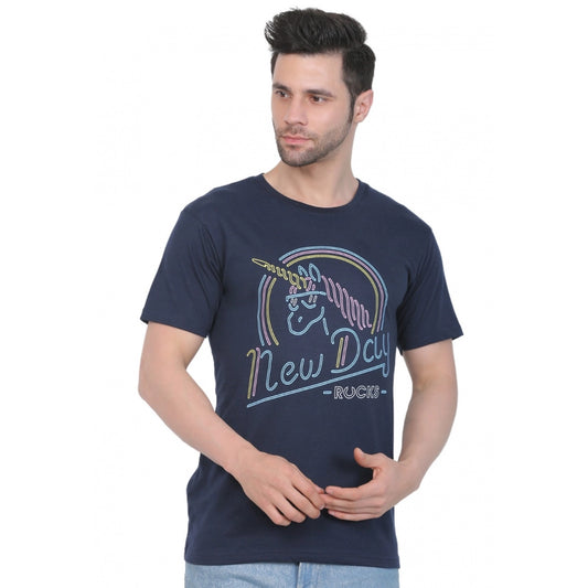 Clasymist Men's Cotton Jersey Round Neck Printed Tshirt (Navy)