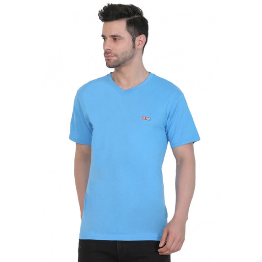 Clasymist Men's Cotton Jersey V Neck Plain Tshirt (Turquoise Blue)