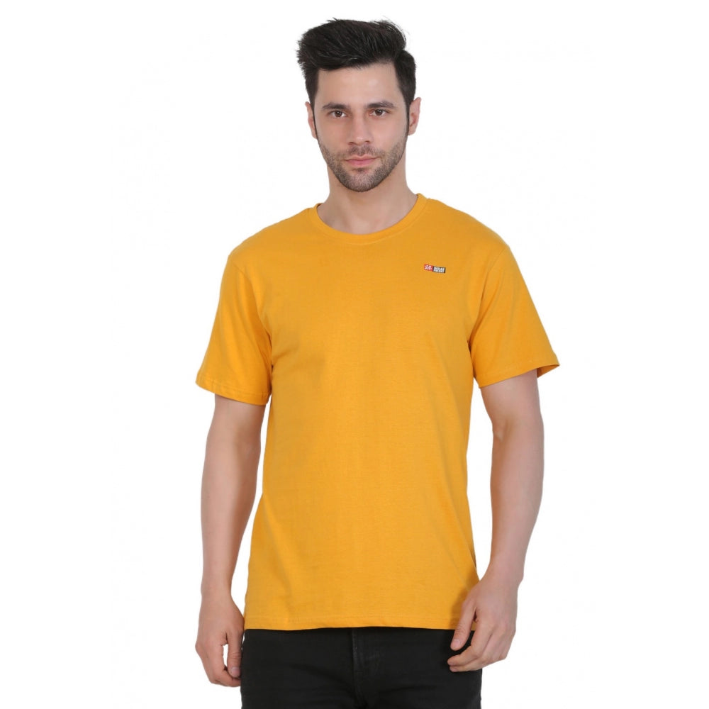 Clasymist Men's Cotton Jersey Round Neck Plain Tshirt (Mustard Yellow)