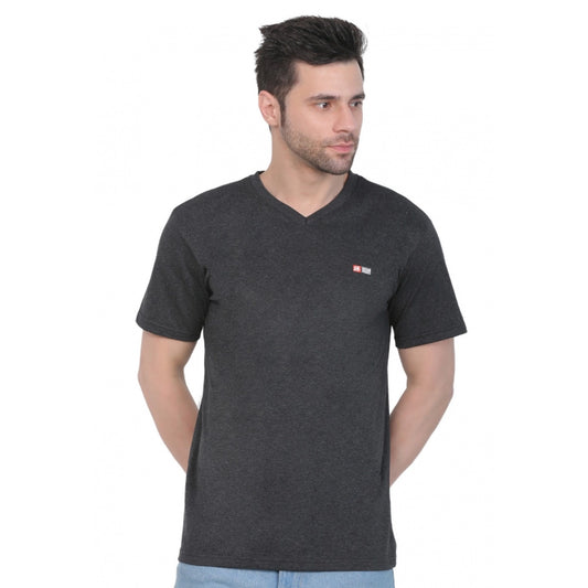 Clasymist Men's Cotton Jersey V Neck Plain Tshirt (Charcoal Melange)