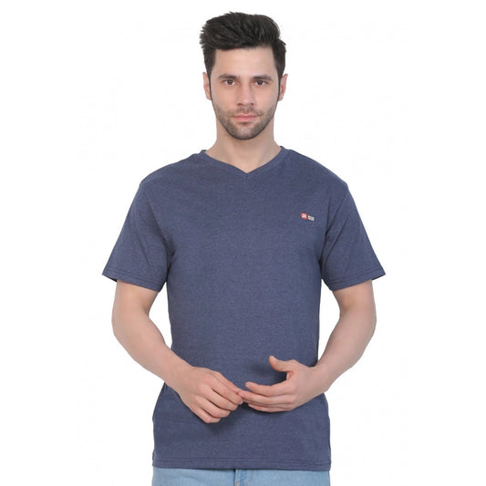 Clasymist Men's Cotton Jersey V Neck Plain Tshirt (Blue Melange)