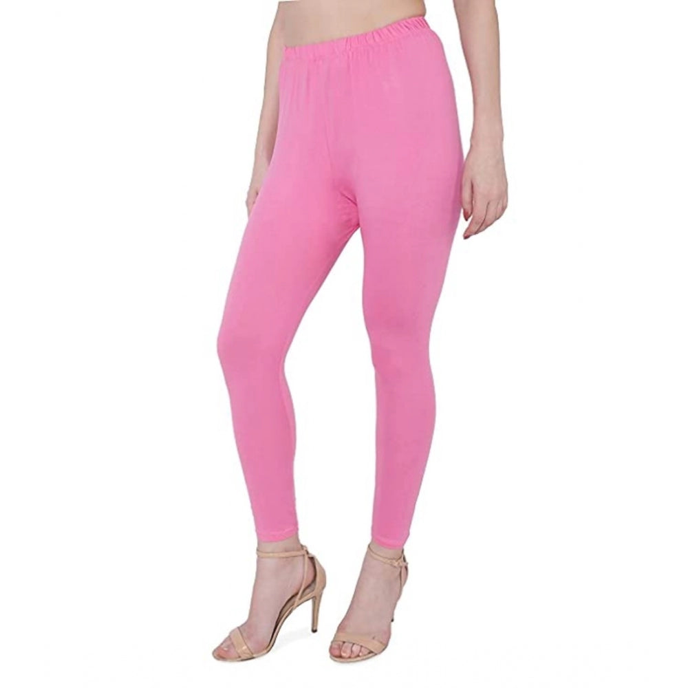 Clasymist Women's Cotton Stretchable Skin Fit Ankle Length Leggings (Pink)