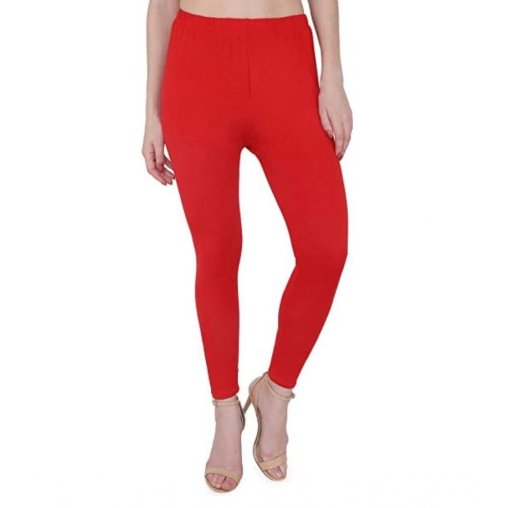 Clasymist Women's Cotton Stretchable Skin Fit Ankle Length Leggings (Red)