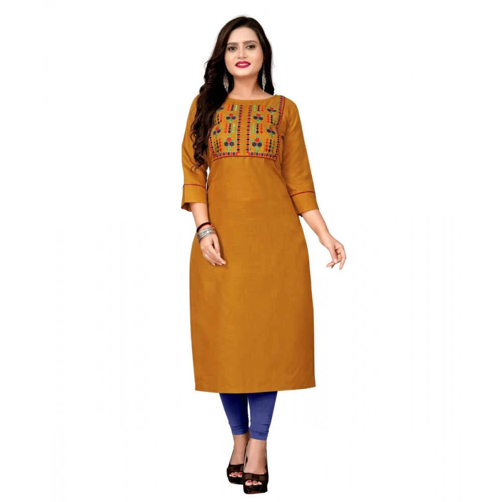 Clasymist Women's Cotton Embroidery Straight Kurti (Mustard Yellow)