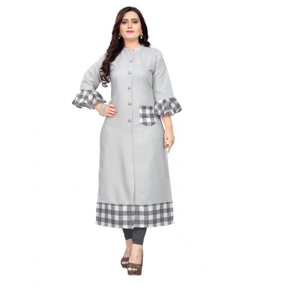 Clasymist Women's Cotton Digital Printed Straight Kurti (Ligth Grey)