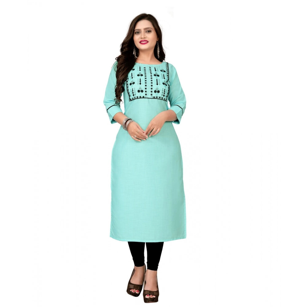 Clasymist Women's Cotton Embroidery Straight Kurti (Light Blue)