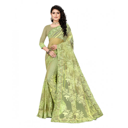 Clasymist Women's Net Saree With Blouse (Pista Green, 5-6Mtrs)